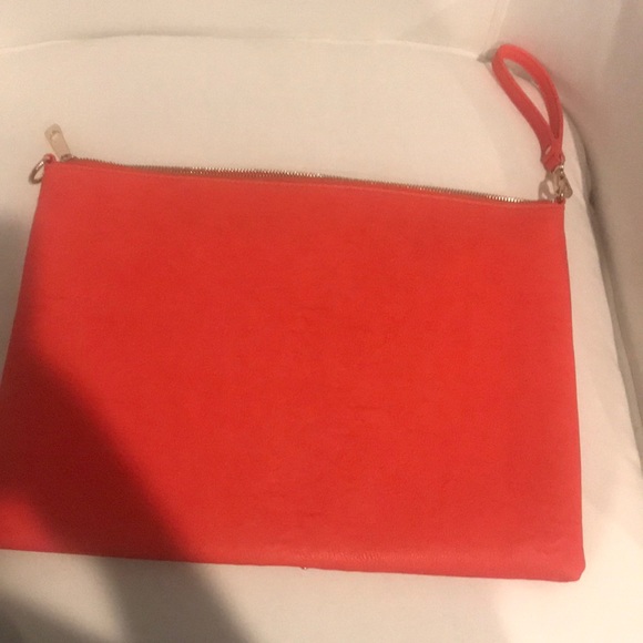 Bebe orange and gold studded large wristlet clutch - Picture 3 of 5